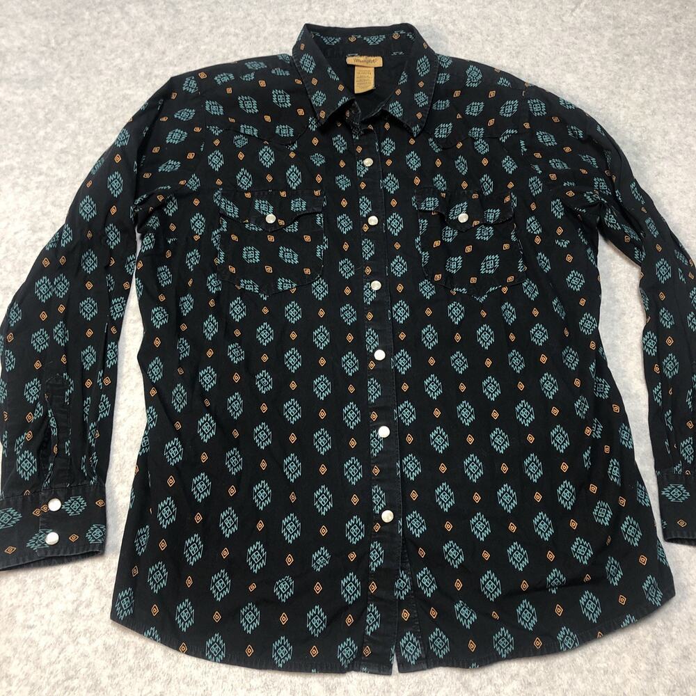 Wrangler Western Aztec Pearl Snap Shirt Womens XL Black Cowgirl Beth Dutton - Picture 1 of 9